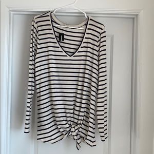 Navy & cream striped tie front shirt